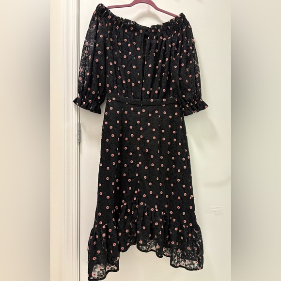 Saloni Embroidery Tulle Midi Dress Black Scarlet Dot Rose Size 4 - Picture 4 of 12